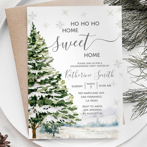 Watercolor Pine Trees Rustic Housewarming Party Invitation