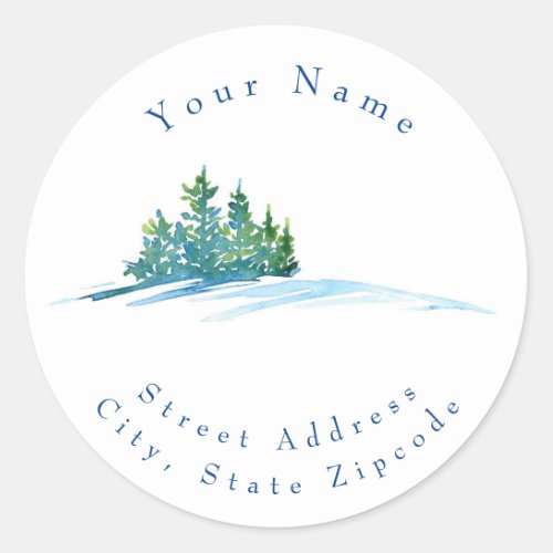 Watercolor Pine Trees Snowscape Address Labels