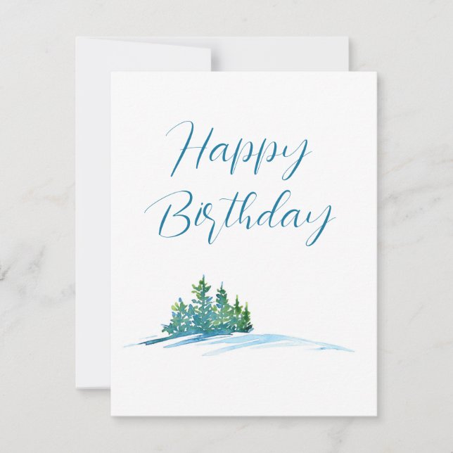 Watercolor Pine Trees Snowscape Card (Front)