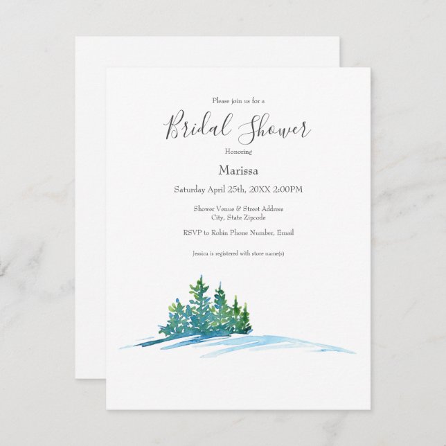 Watercolor Pine Trees Snowscape Invitation (Front/Back)