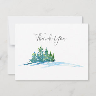 Watercolor Pine Trees Snowscape Thank You Card