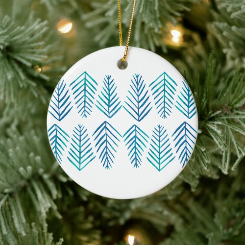 Watercolor Pine trees _ teal Ceramic Ornament