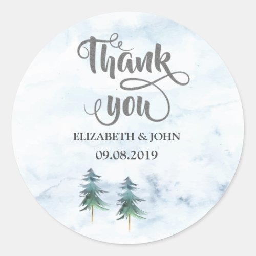 Watercolor Pine Trees Thank You Wedding Sticker