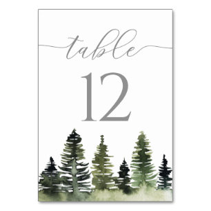 Watercolor Pine Trees Wedding Table Number Card
