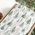 Watercolor Pine Trees Winter Christmas  Tissue Paper<br><div class="desc">This holiday tissue paper is perfect for Christmas gift wrapping,  decoupage,  and crafts,  with a watercolor winter pattern of snowy pine trees and bare tree branches sprinkled with gold stars for a festive look.</div>