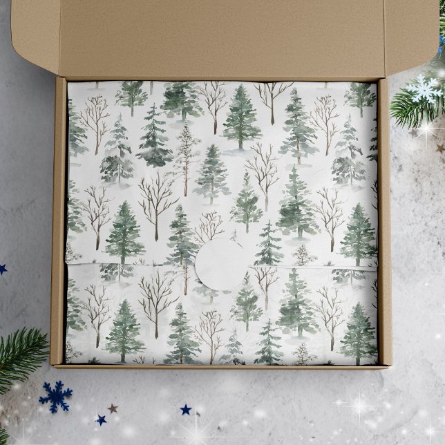 Watercolor Pine Trees Winter Holiday Tissue Paper (Creator Uploaded)