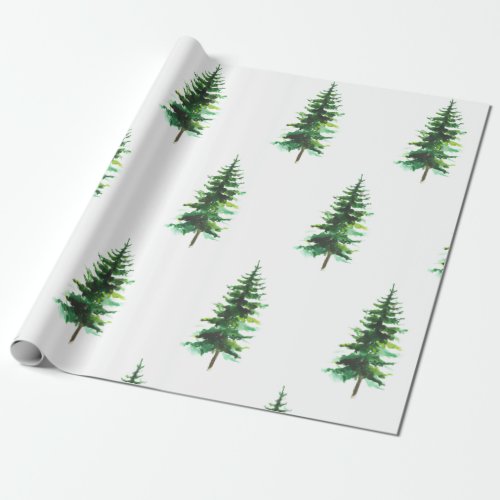 Watercolor Pine Trees Winter Holiday Wrapping Paper