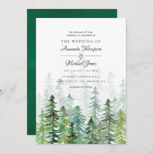 Watercolor Pine Trees Winter Wedding Invitation