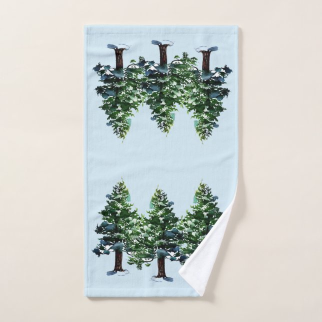 Watercolor Pine Trees with Snow Hand Towel (Hand Towel)