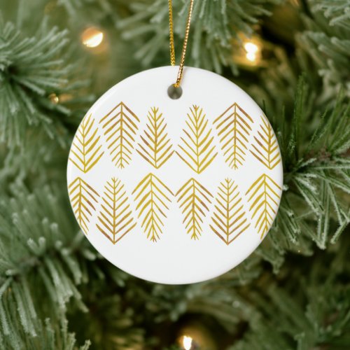 Watercolor Pine trees _ yellow Ceramic Ornament