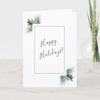 Watercolor Pine & Winter Green Holly  Holiday Card by CreativeCardDesign at Zazzle