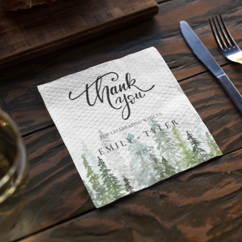 Watercolor Pine Woods Forest Wedding Custom Napkins