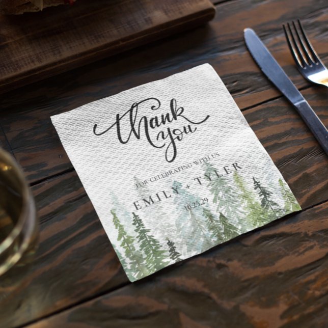 Watercolor Pine Woods Forest Wedding Custom Napkins (Creator Uploaded)