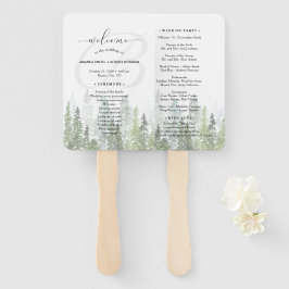 Watercolor Pine Woods Forest Wedding Program Hand Fan