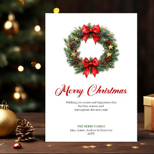 Watercolor Pine Wreath Christmas Greeting Digital Holiday Card