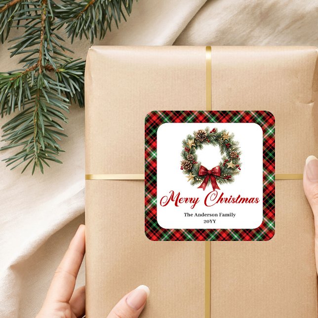 Watercolor Pine Wreath Christmas Sticker Design (Watercolor Pine Wreath Christmas Sticker Design)