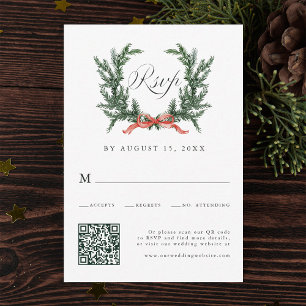 Watercolor Pine Wreath Wedding QR Code RSVP Card