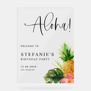 Watercolor Pineapple Aloha Birthday Party Luau Acrylic Sign
