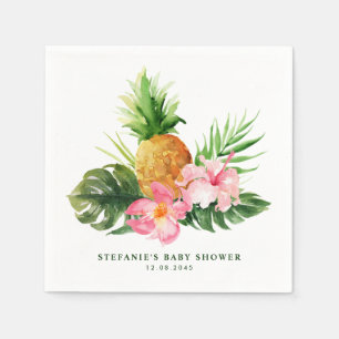 Watercolor Pineapple and Hibiscus Baby Shower Napkins