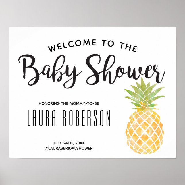 Watercolor Pineapple | Baby Shower Welcome Sign (Front)