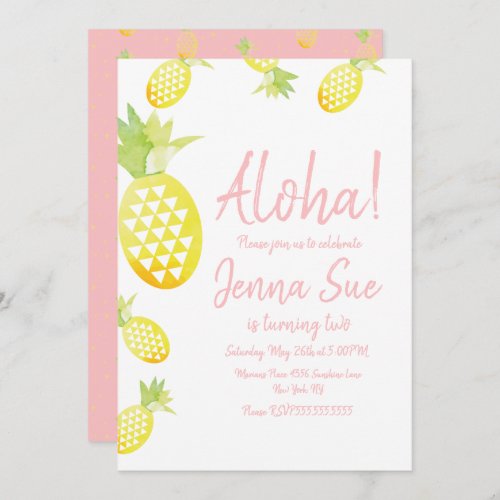 Watercolor Pineapple Birthday Party Any Age Luau I Invitation