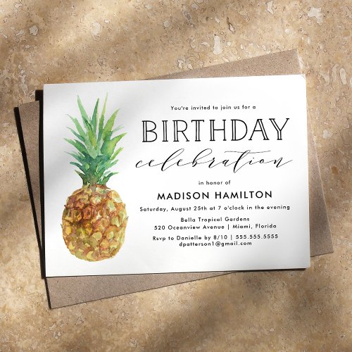 Watercolor Pineapple Birthday Party Invitation