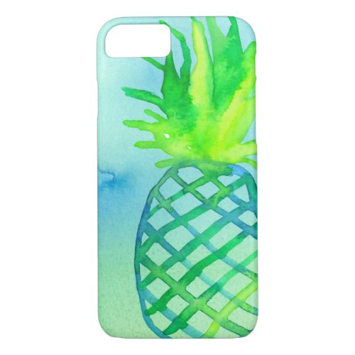 Watercolor Pineapple Chartreuse Blue iPhone 87 Case