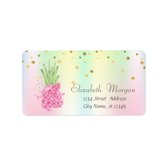 Watercolor Pineapple Confetti Holographic Label (Front)