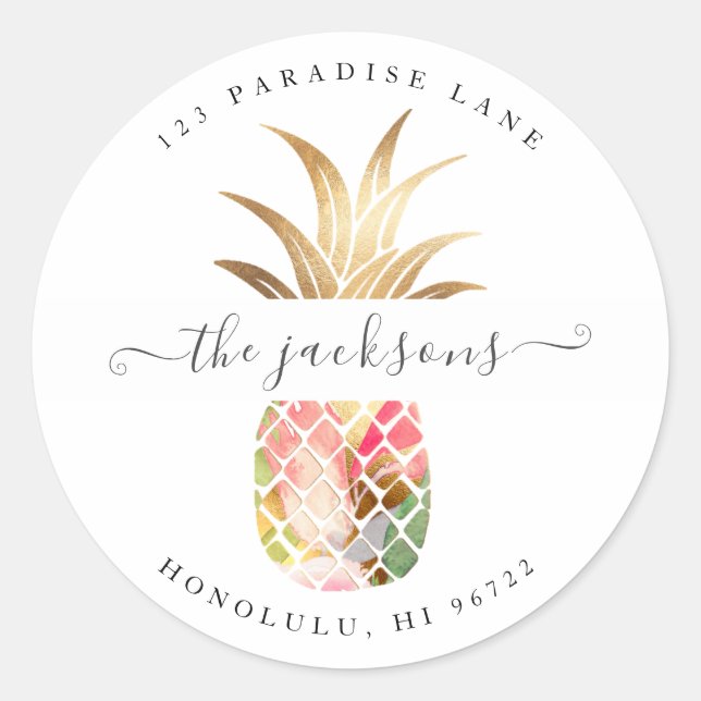 Watercolor Pineapple DIY Background Classic Round Sticker (Front)