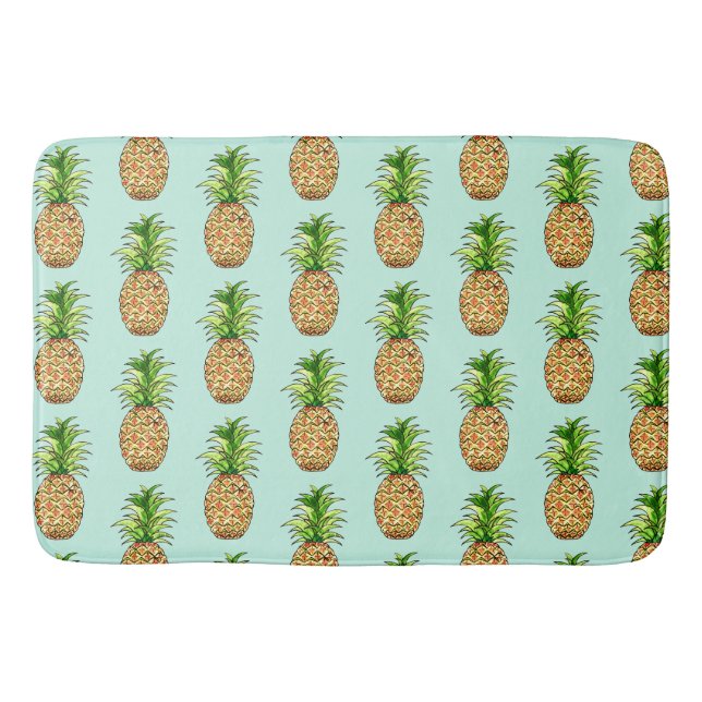 watercolor pineapple drawing bath mat (Front)