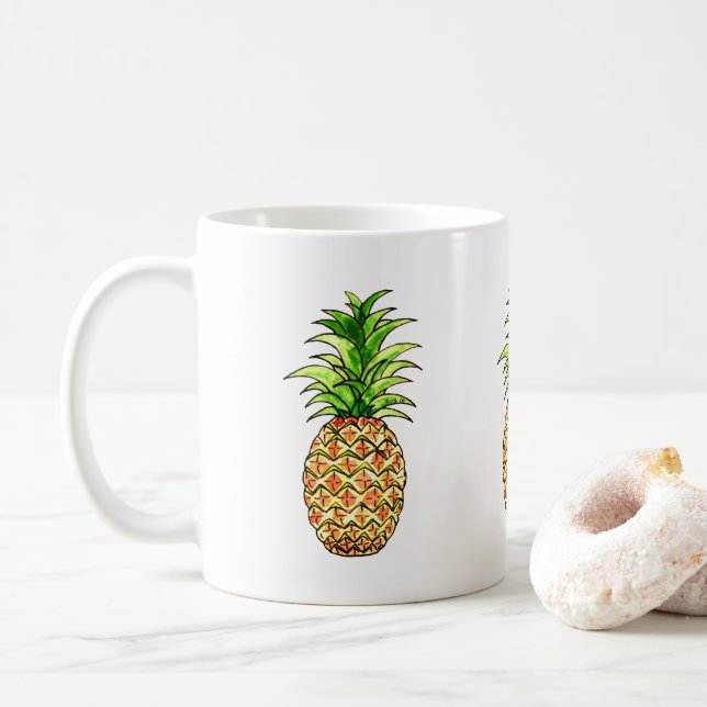 watercolor pineapple drawing coffee mug (With Donut)