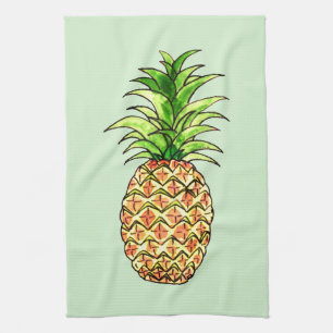 watercolor pineapple drawing kitchen towel