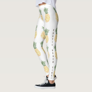 Watercolor Pineapple Exotic Beach Time Leggings