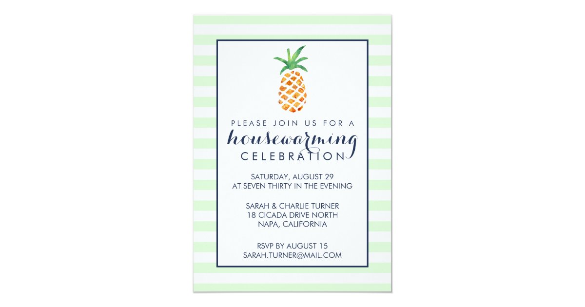 Watercolor Pineapple Housewarming Party Card