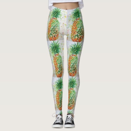 Watercolor Pineapple Leggings