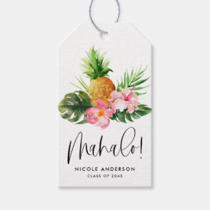 Watercolor Pineapple Mahalo Tropical Graduation Gift Tags