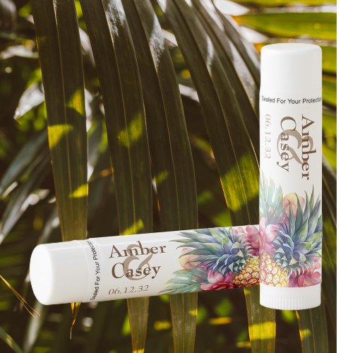 Watercolor Pineapple Name and Date Lip Balm