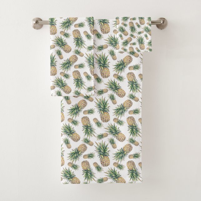 Watercolor Pineapple Pattern Bath Towel Set (Insitu)