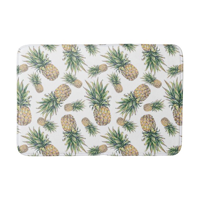 Watercolor Pineapple Pattern Bathroom Mat (Front)