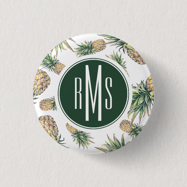 Watercolor Pineapple Pattern Button (Front)