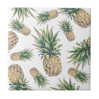 Watercolor Pineapple Pattern Ceramic Tile by tropicaldelight at Zazzle