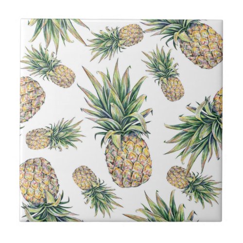 Watercolor Pineapple Pattern Ceramic Tile