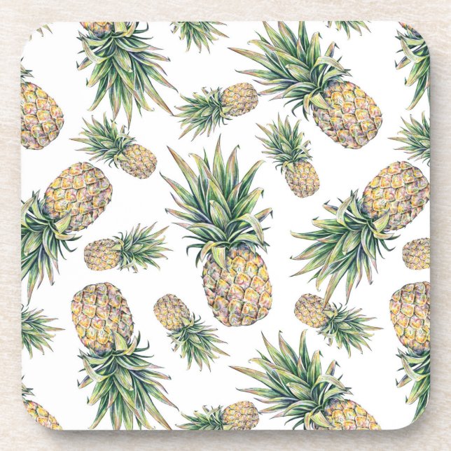 Watercolor Pineapple Pattern Coaster (Front)