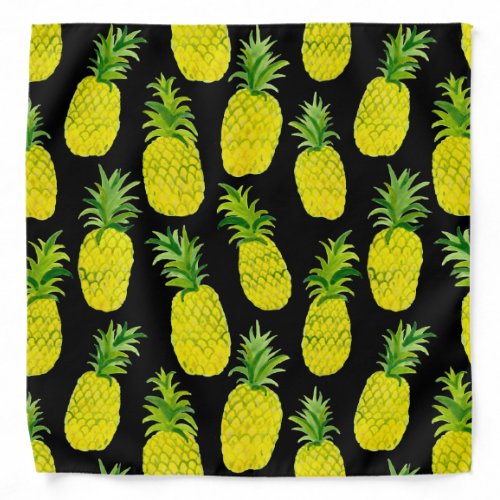 Watercolor Pineapple Pattern Green Yellow Black Bandana