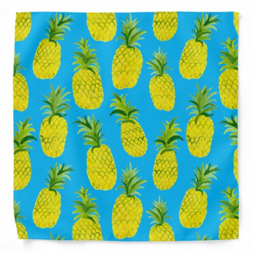 Watercolor Pineapple Pattern Green Yellow Blue Bandana