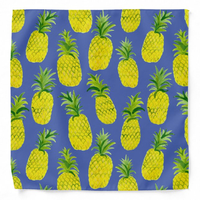 Watercolor Pineapple Pattern Green Yellow Purple Bandana (Front)