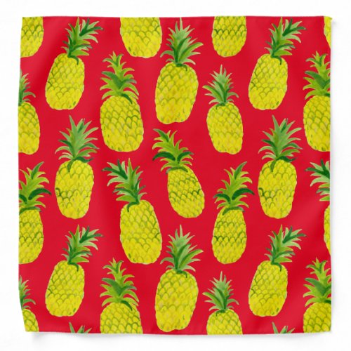 Watercolor Pineapple Pattern Green Yellow Red Bandana