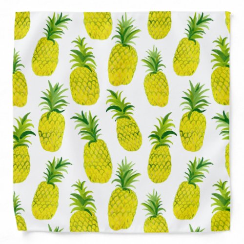 Watercolor Pineapple Pattern Green Yellow White Bandana