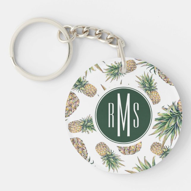 Watercolor Pineapple Pattern Keychain (Front)