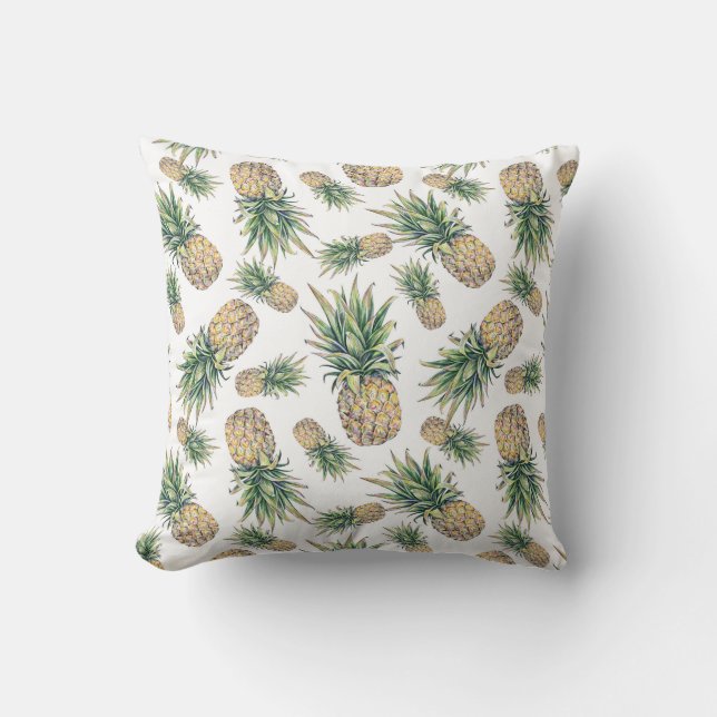 Watercolor Pineapple Pattern Throw Pillow (Front)